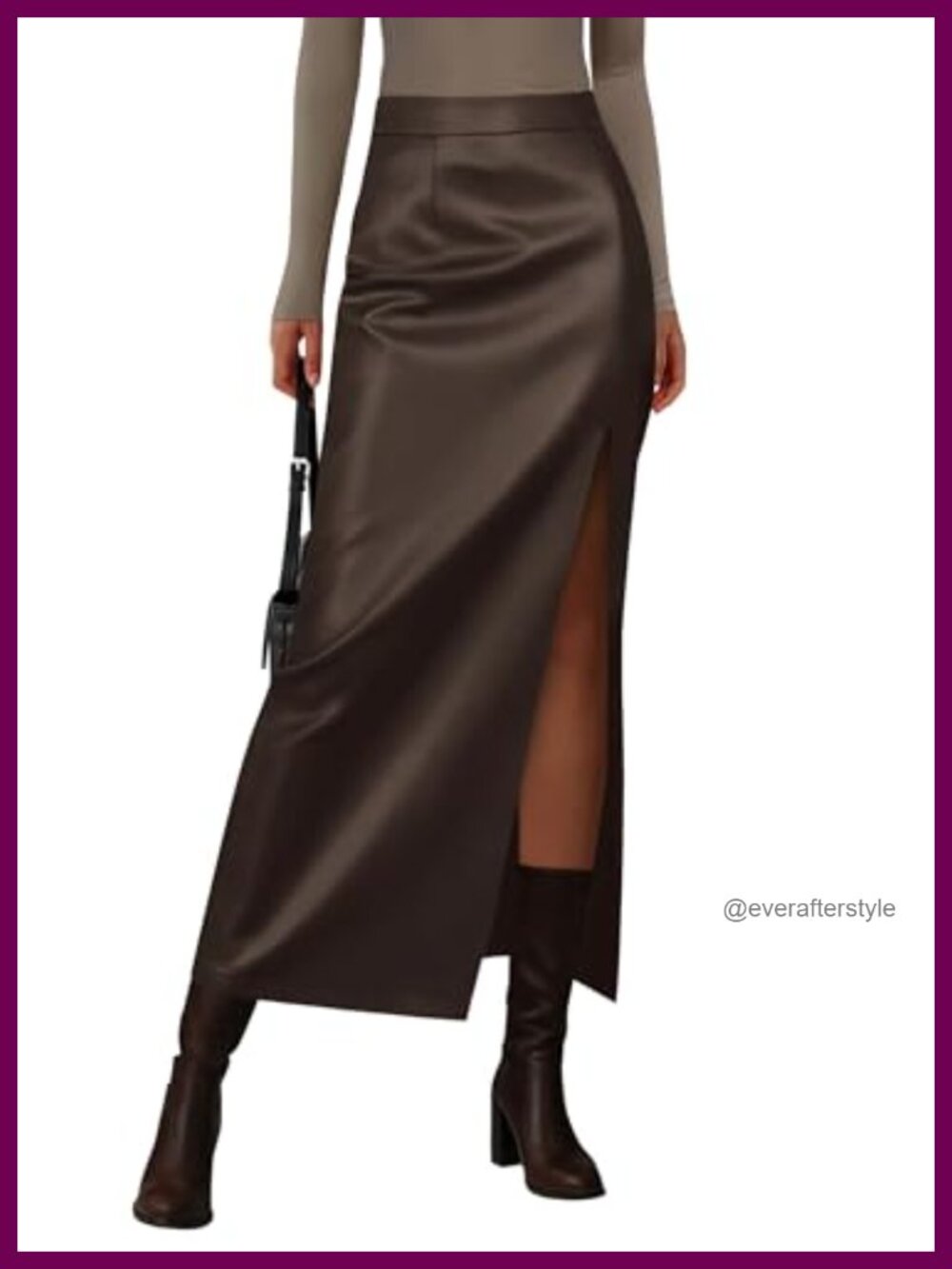 Faux Leather High Waisted Maxi Pencil Skirt Side Slit Fall Winter